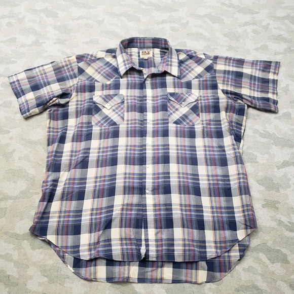 Ely Cattleman Other - Ely Cattleman Western Shirt Mens 2XL Blue Plaid Pearl Snap Short Sleeve Rodeo